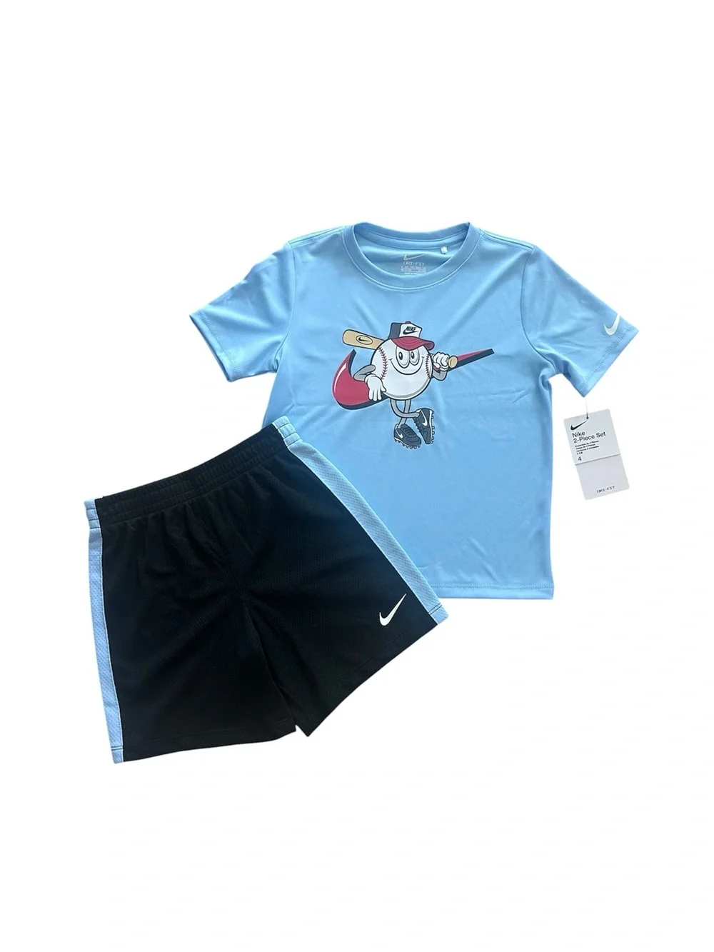 Nike Boys Size 4 Dri-FIT 2 Piece Shorts Set Blue Baseball Outfit NWT